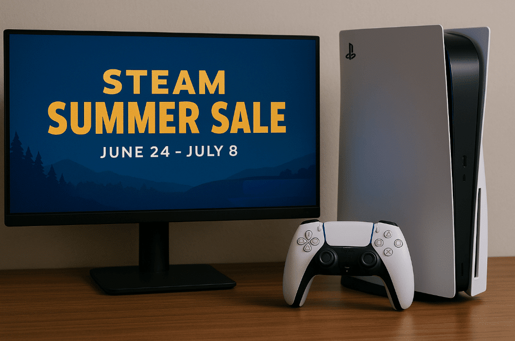 Computer monitor and game controller on desk for gaming deals blog