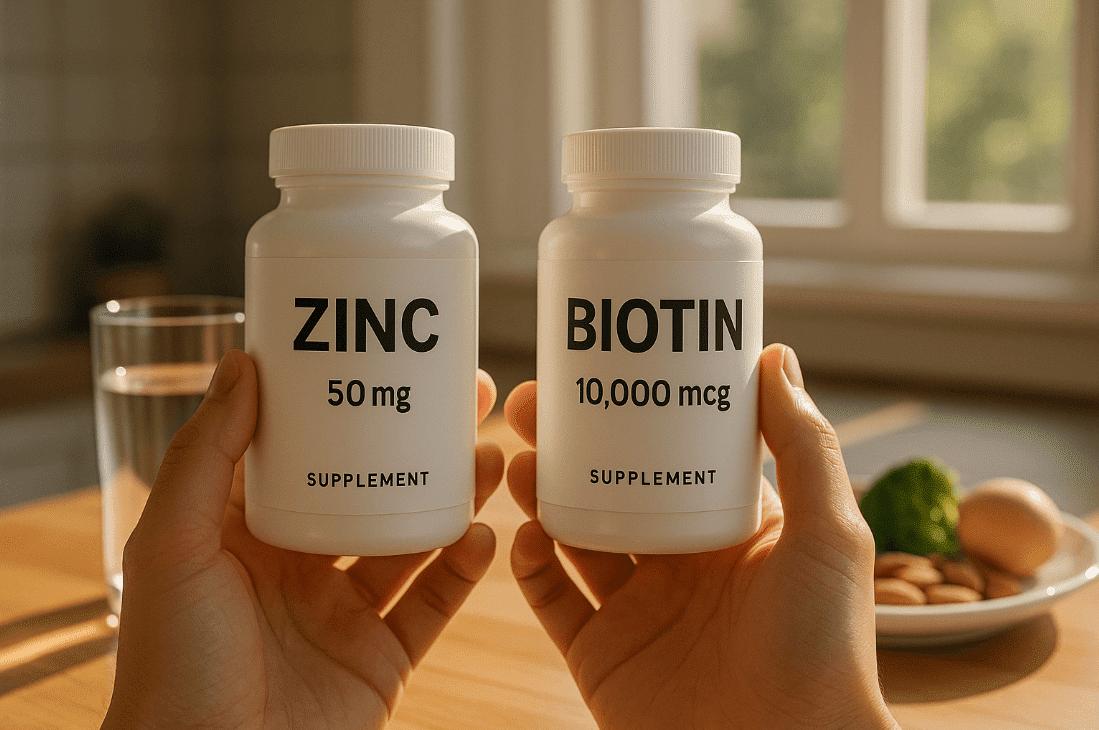 Hands holding zinc bottles