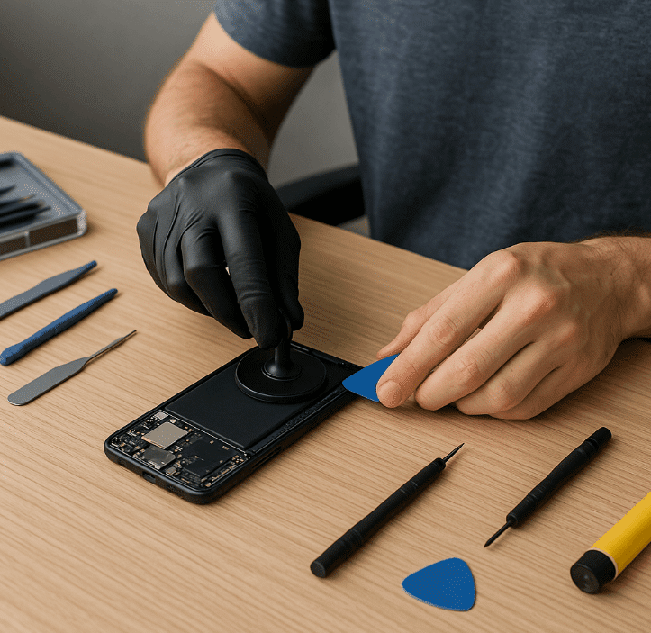 Man repairing Mi 8 Lite phone battery