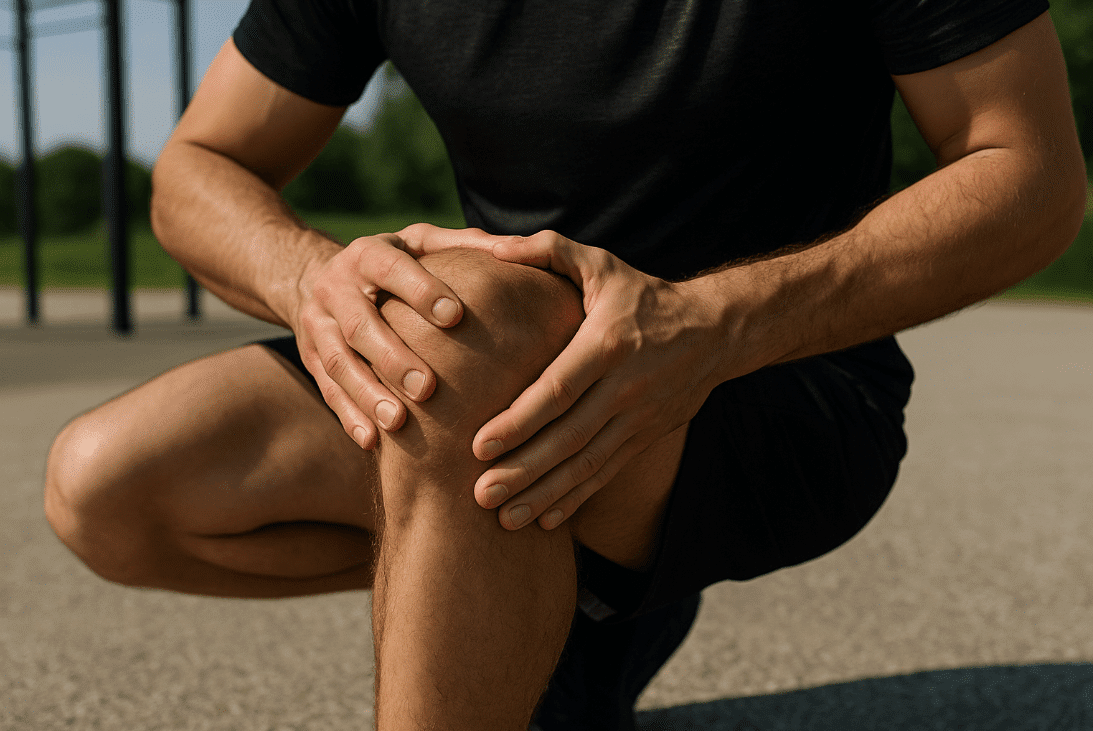 Man sitting holding painful knee