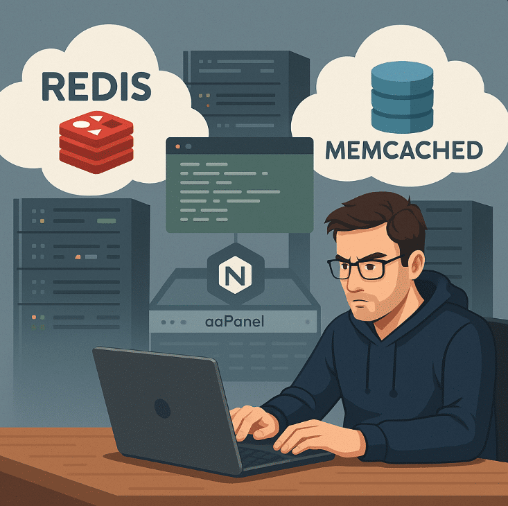 Man using laptop for WordPress setup with nginx