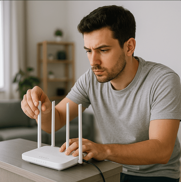 Man using router for Indihome 100Mbps setup