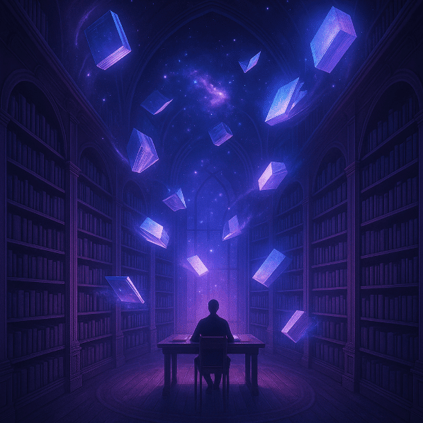 Person reading at a library table