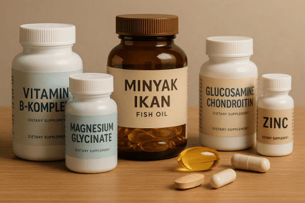 Several vitamin bottles on a table