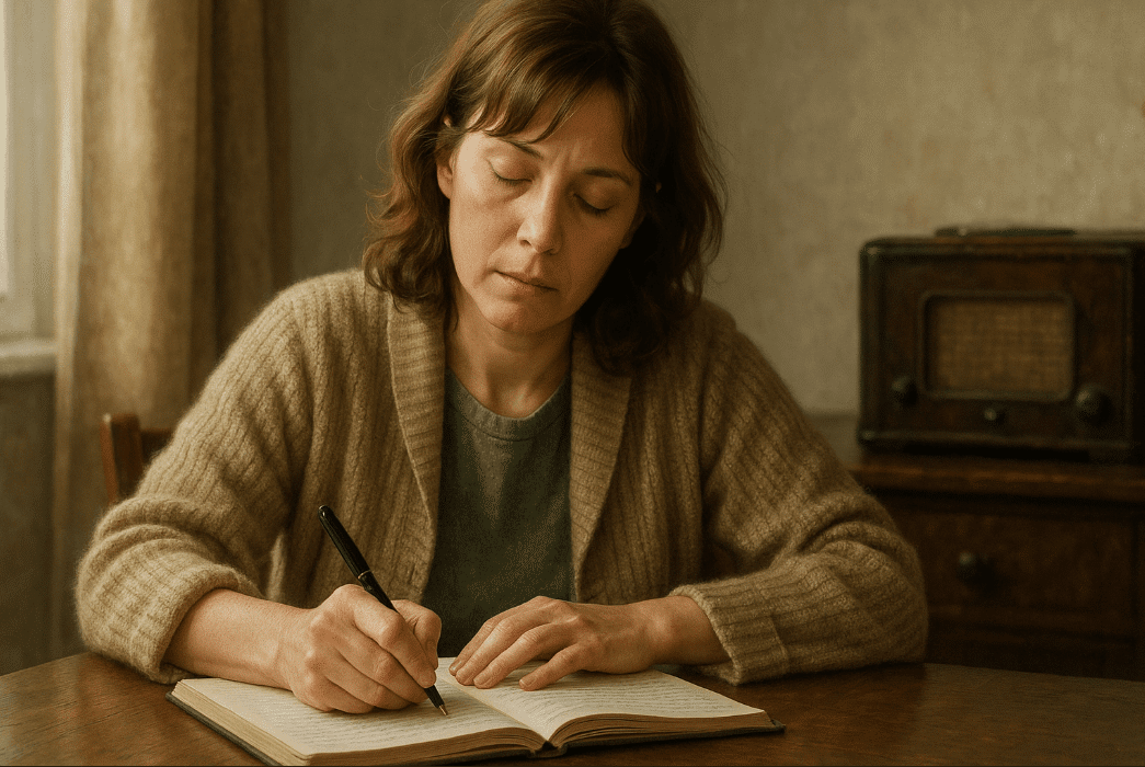 Woman writing at a table