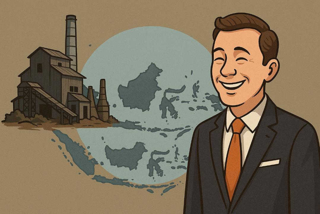 Businessman in formal attire outside industrial facility