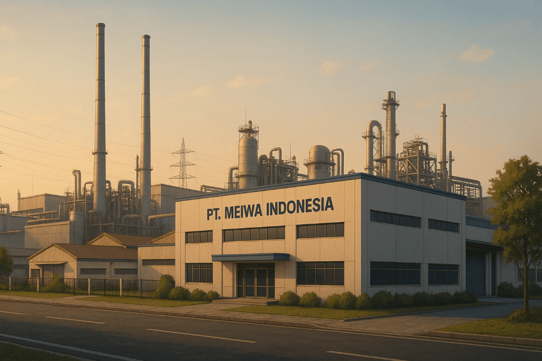 Factory building in Depok with smoke stacks