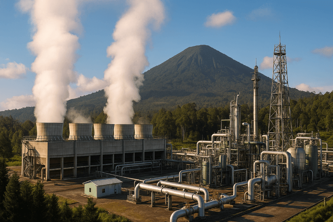 Geothermal energy factory emitting smoke