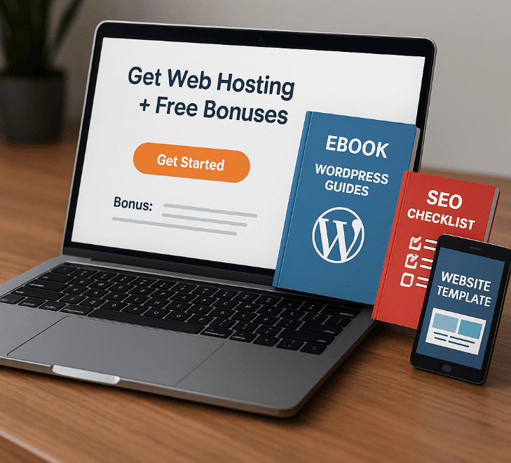 Laptop on wooden desk for affiliate VPS and hosting