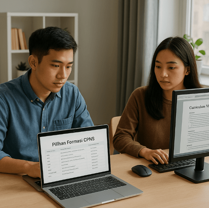 Man and woman using laptop in job application discussion