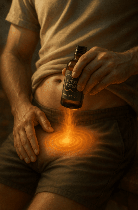 Man holding beer bottle near stomach