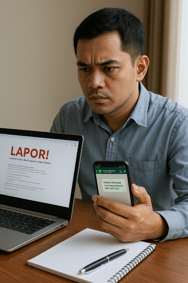 Man using cell phone at table