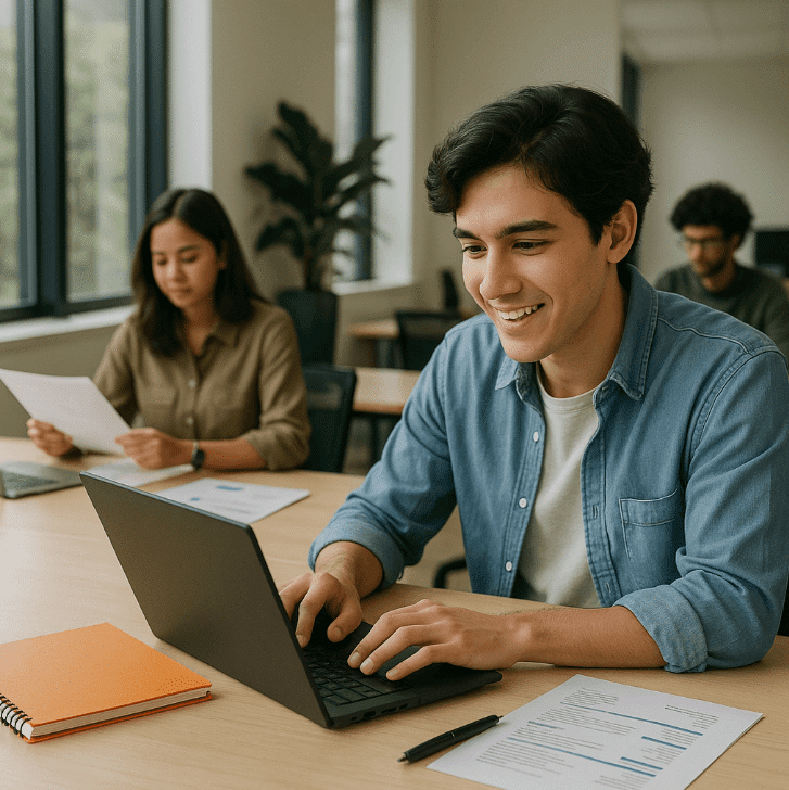 Man using laptop for career preparation