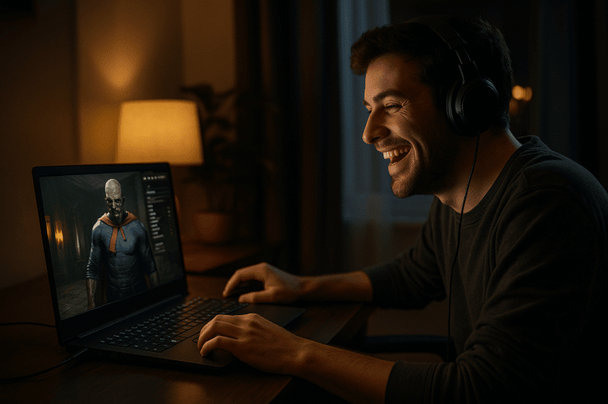 a man sitting in front of a laptop computer