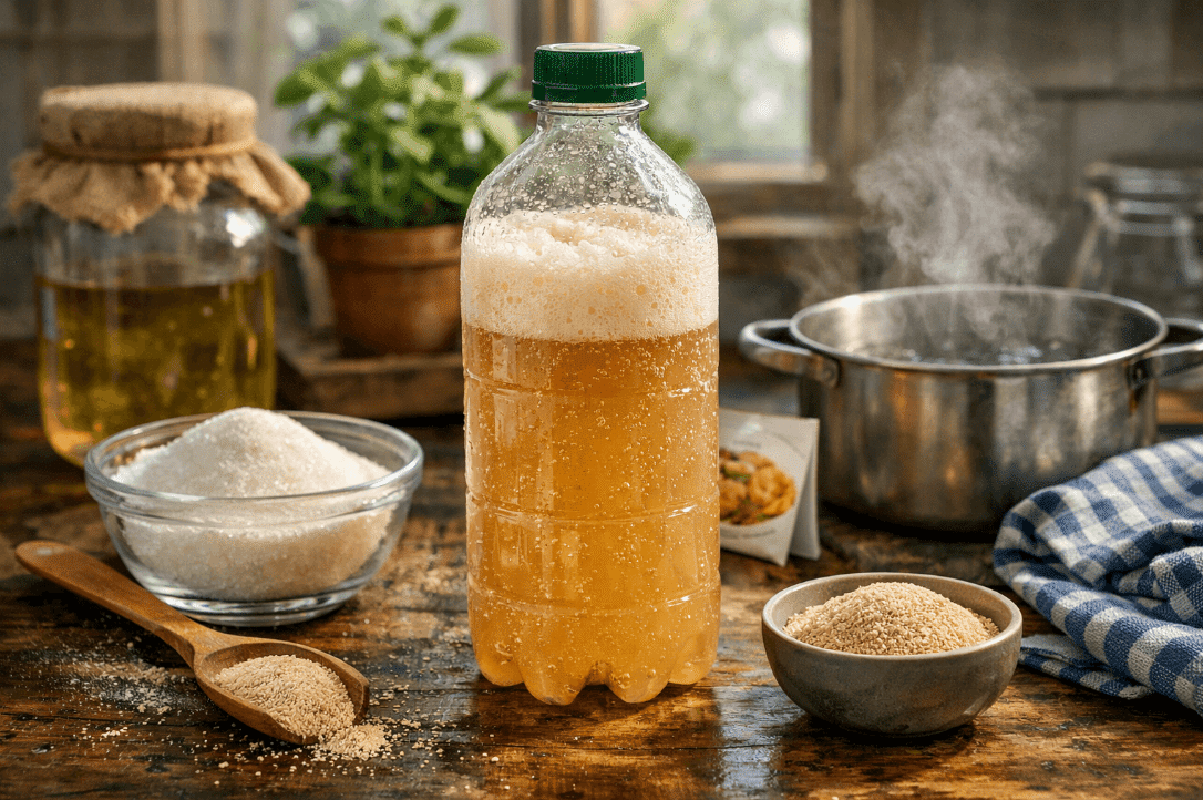 Beer bottle on wooden table