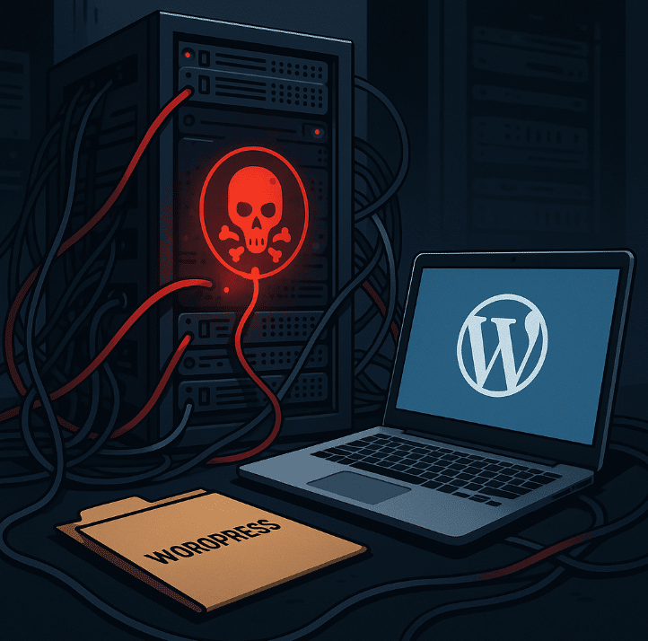 Laptop computer on a desk, relevant to shared hosting security risks