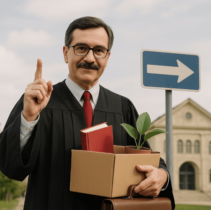 Man in suit giving thumbs up with a box