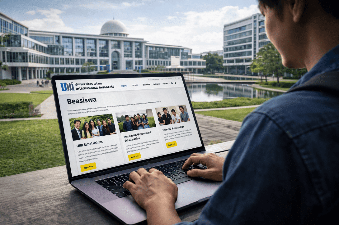 Man sitting at laptop for UIII Depok scholarship tips