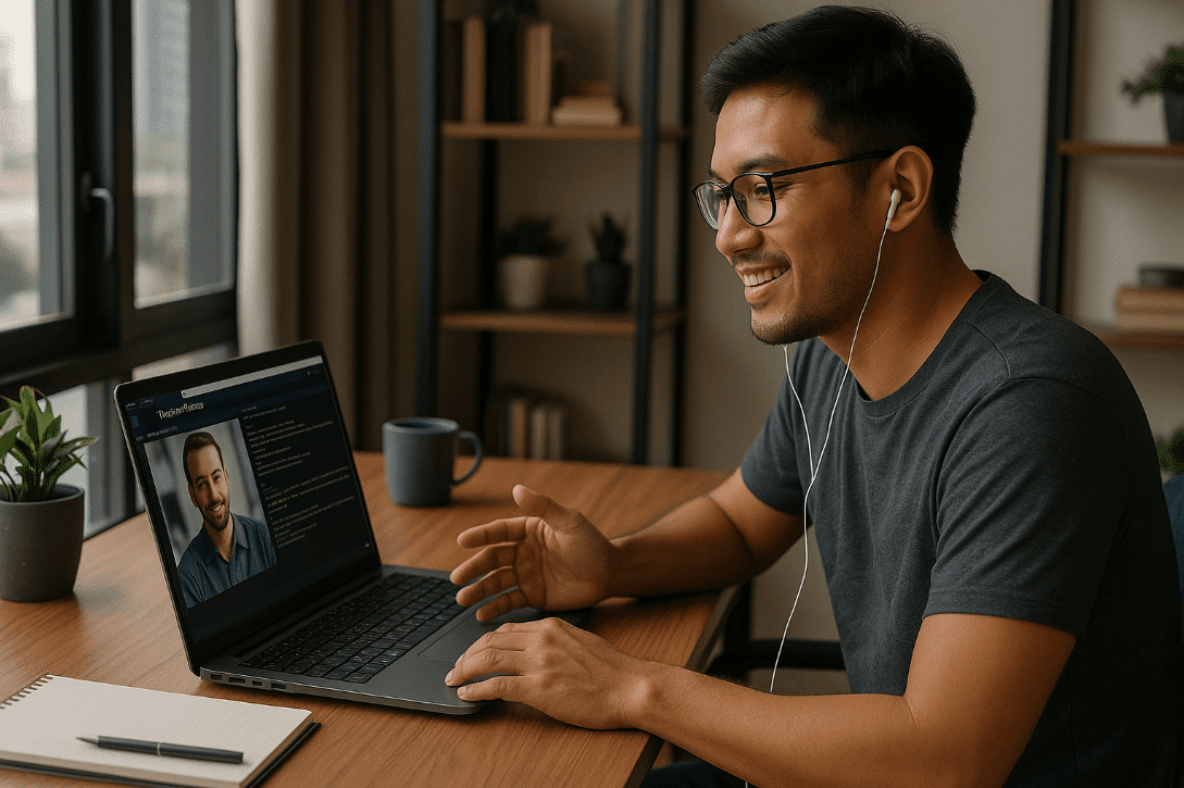 Man using laptop to find international clients for Python and Django work