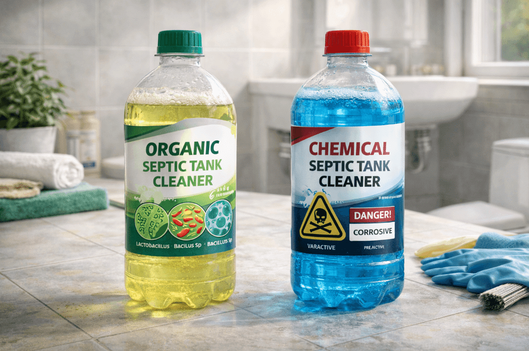 Organic vs chemical cleaners for septic tanks on countertop