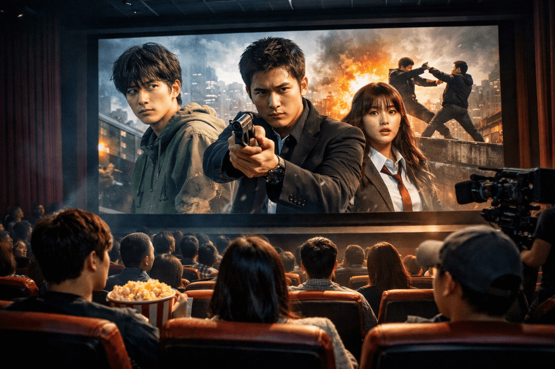 Man holding a gun in cinema scene from film adaptation of popular manhwa