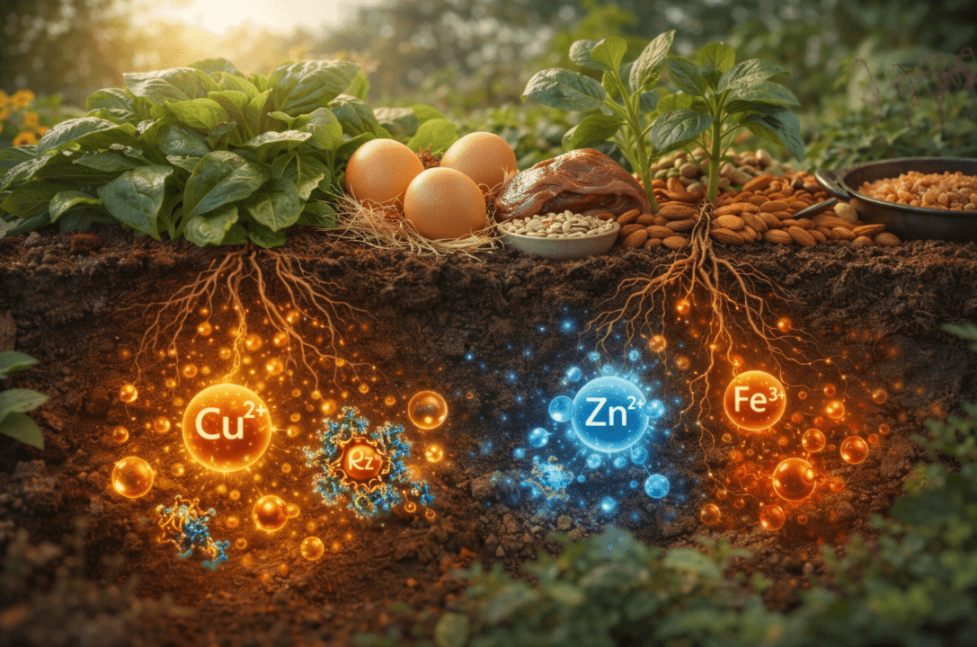 Table with organic plants and food