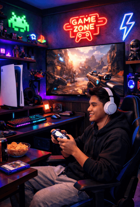 A man playing PS5 with a game controller