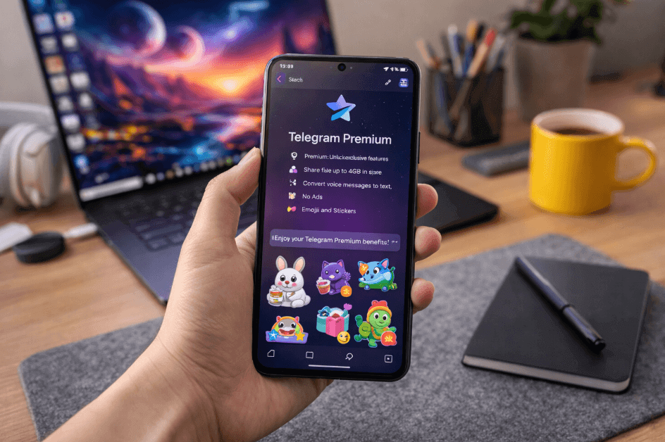 a person holding a cell phone in front of a laptop