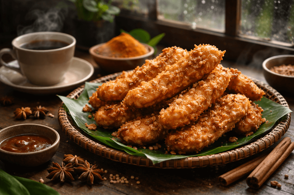 Fried food plate with coffee
