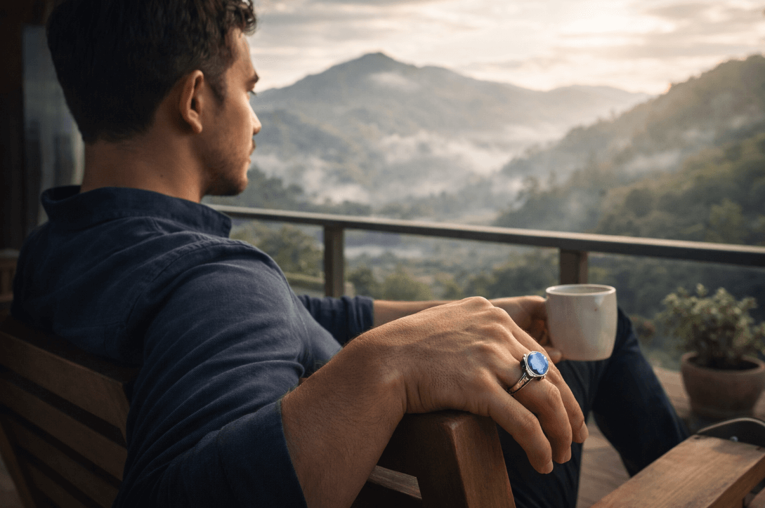 Man enjoying coffee on a bench