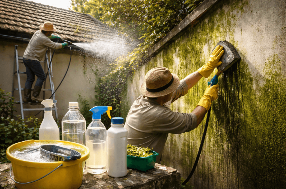 Man using a sprayer to paint a wall