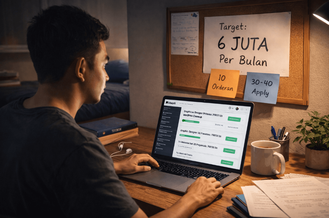 Man working on laptop for student income tips