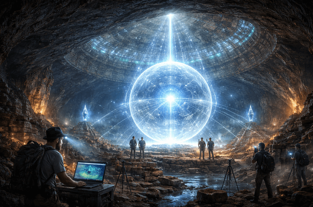 People exploring an ancient cave at Gunung Padang