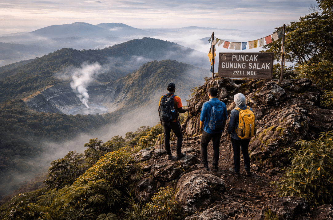 People standing on Gunung Salak summit