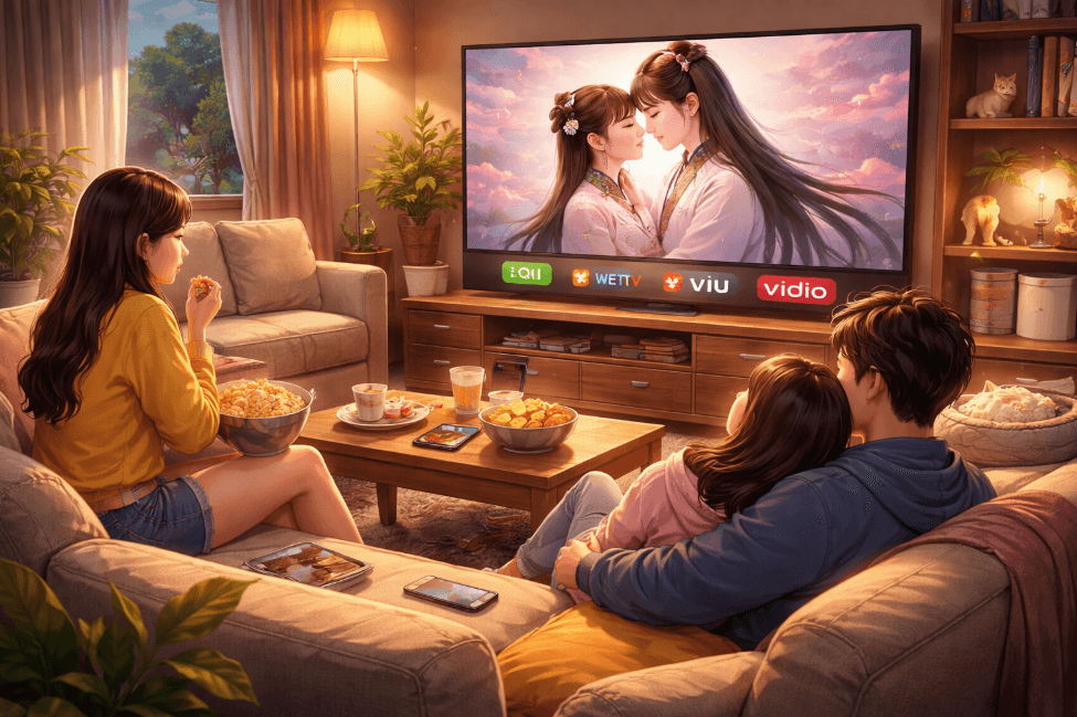 People watching TV in living room