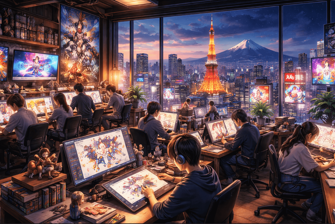 People working at desks in a brightly lit room