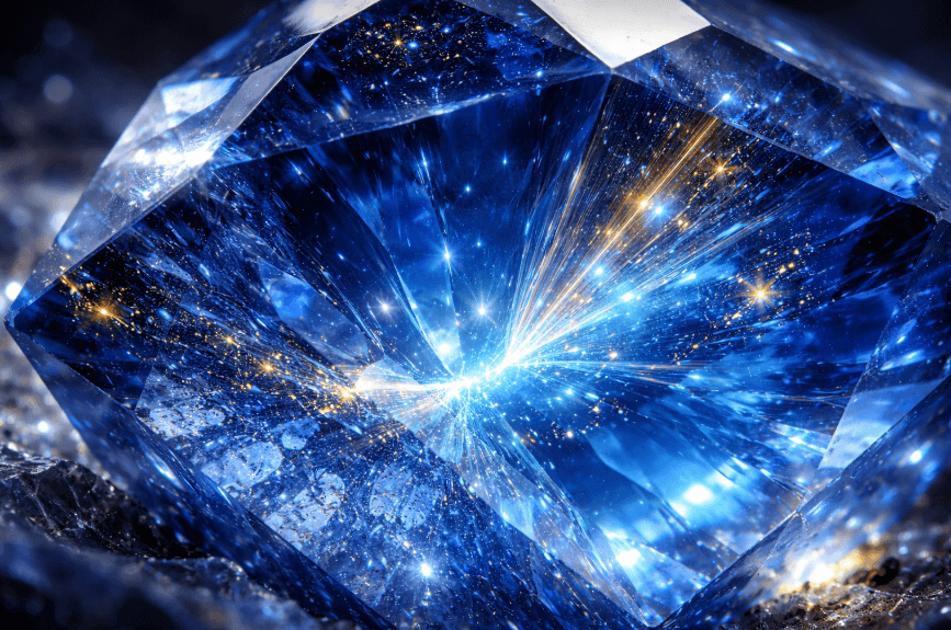 Berlian biru dikelilingi bintang dan deb