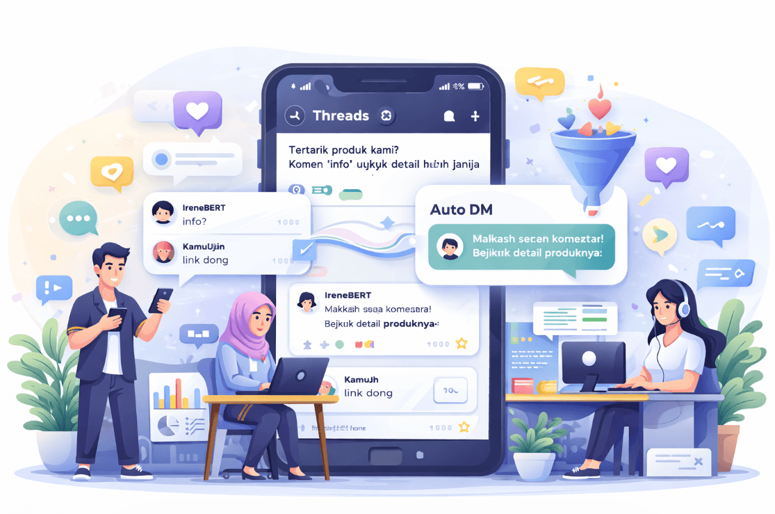 Couple using phone with auto DM software for social