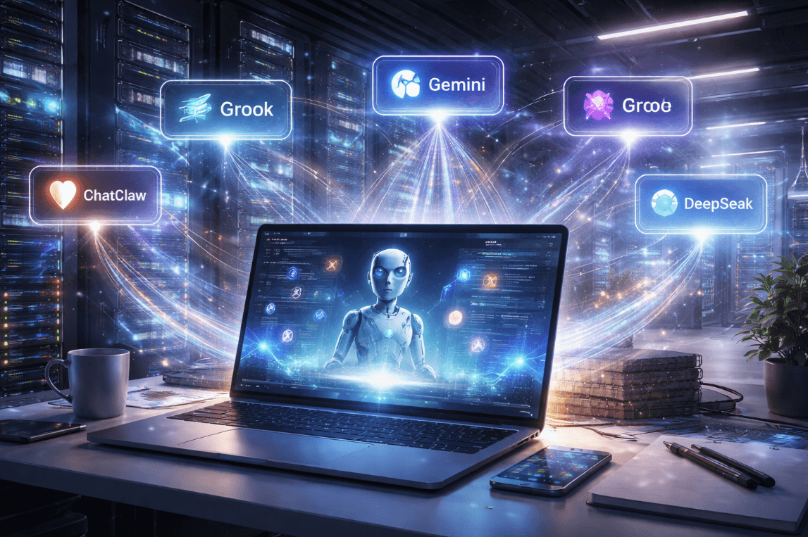 Laptop di meja, mungkin digunakan untuk