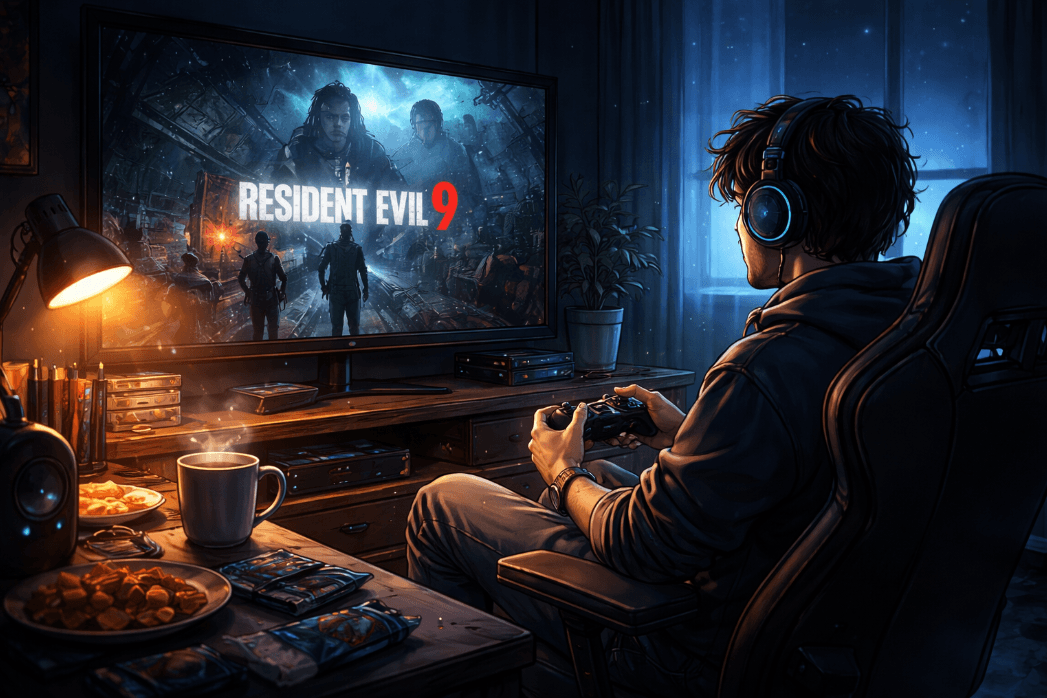 Man playing Resident Evil 9 on