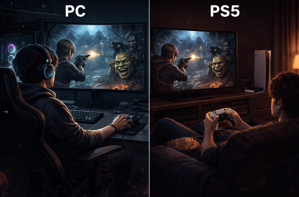 Man playing video game on PC or PS5