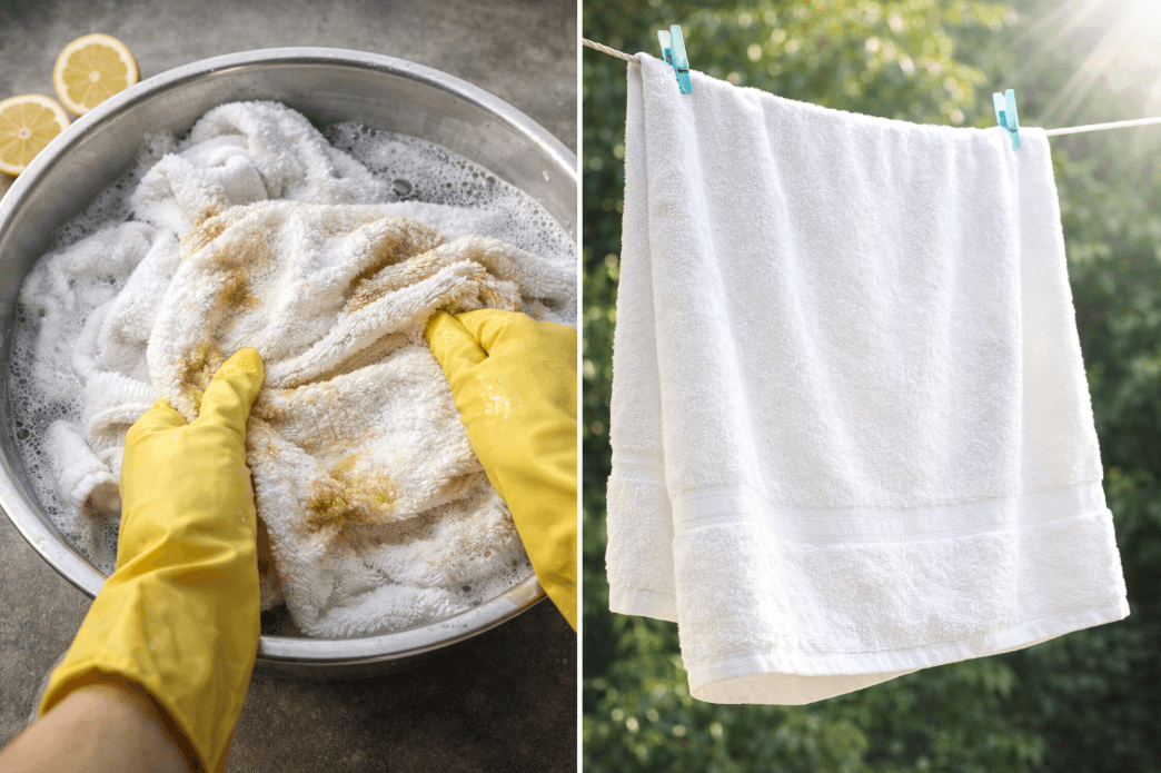 Sarung tangan kuning bersih menggantung