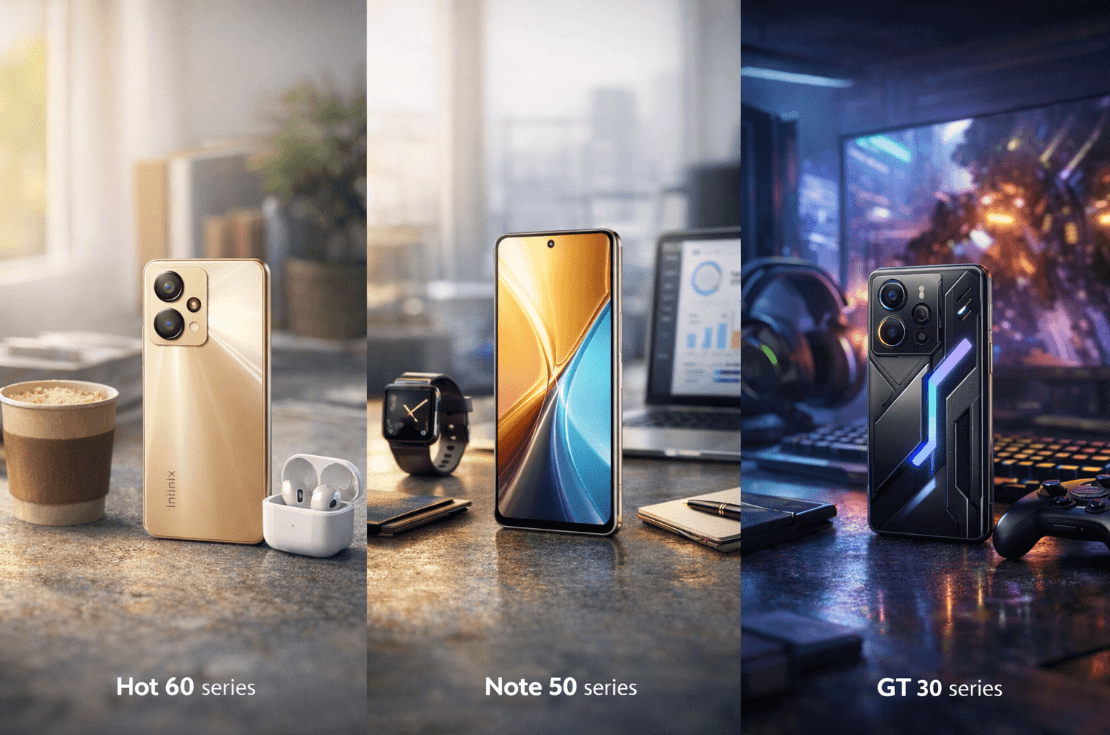 Different views of a cell phone next to a laptop