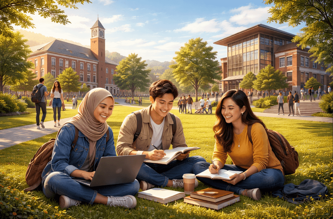 Dua mahasiswi belajar dengan buku