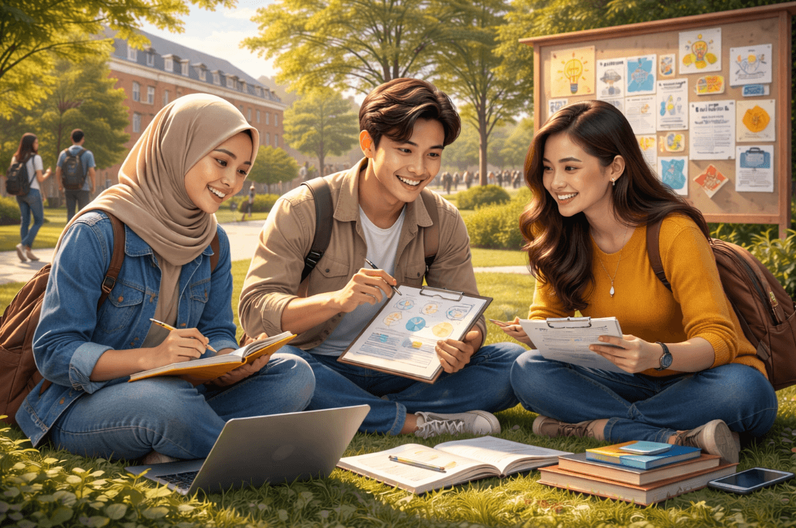 Mahasiswa berdiskusi menentukan jurusan kuliah berdasarkan