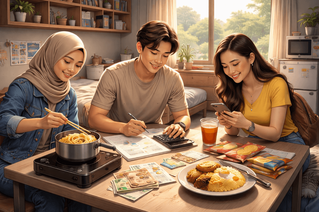 Mahasiswa makan hemat di meja