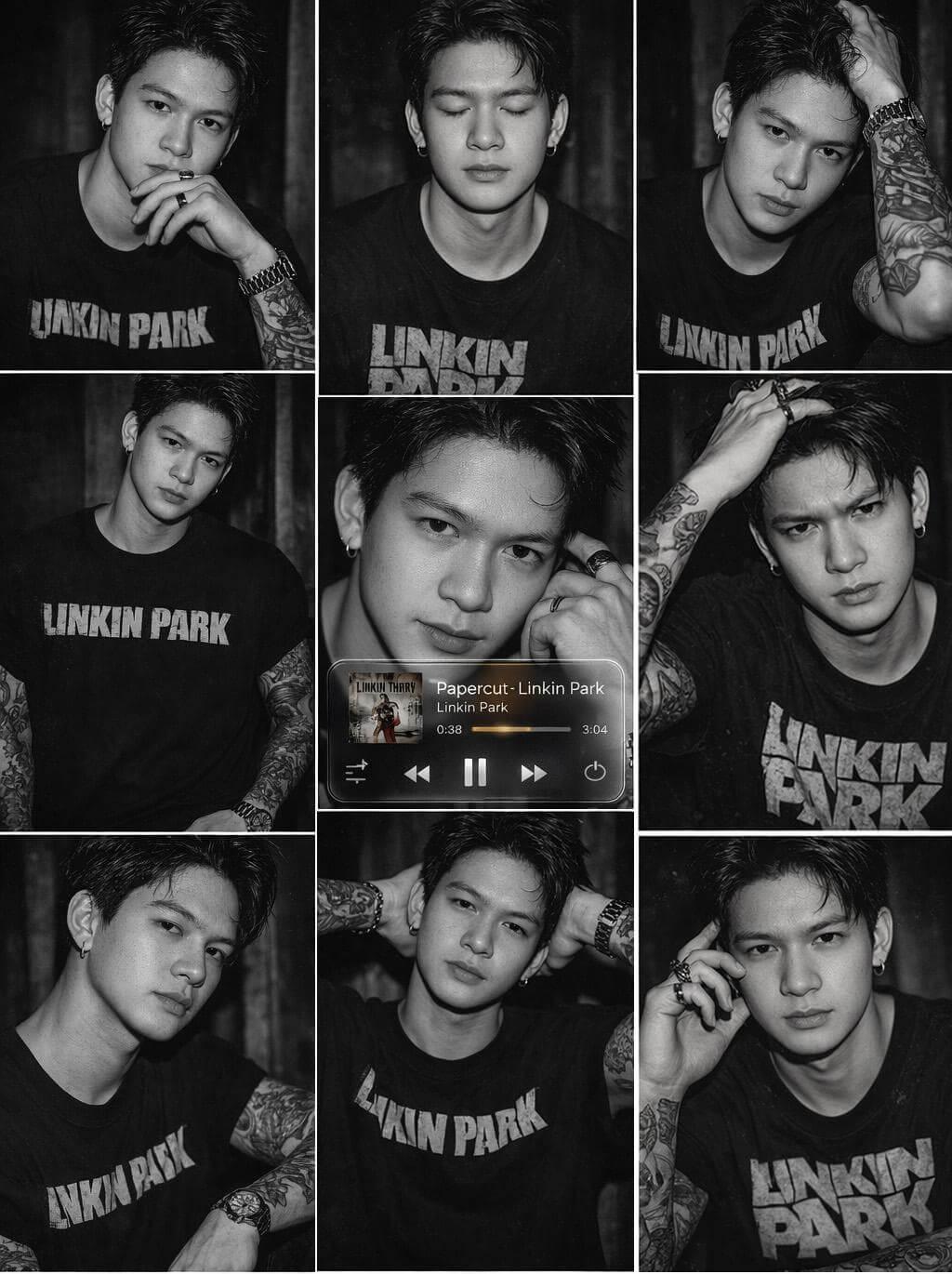 Man with tattoos, aesthetic monochrome photo