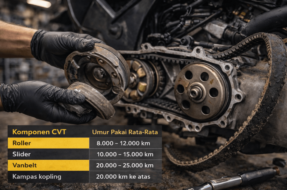 Person repairing motorcycle engine