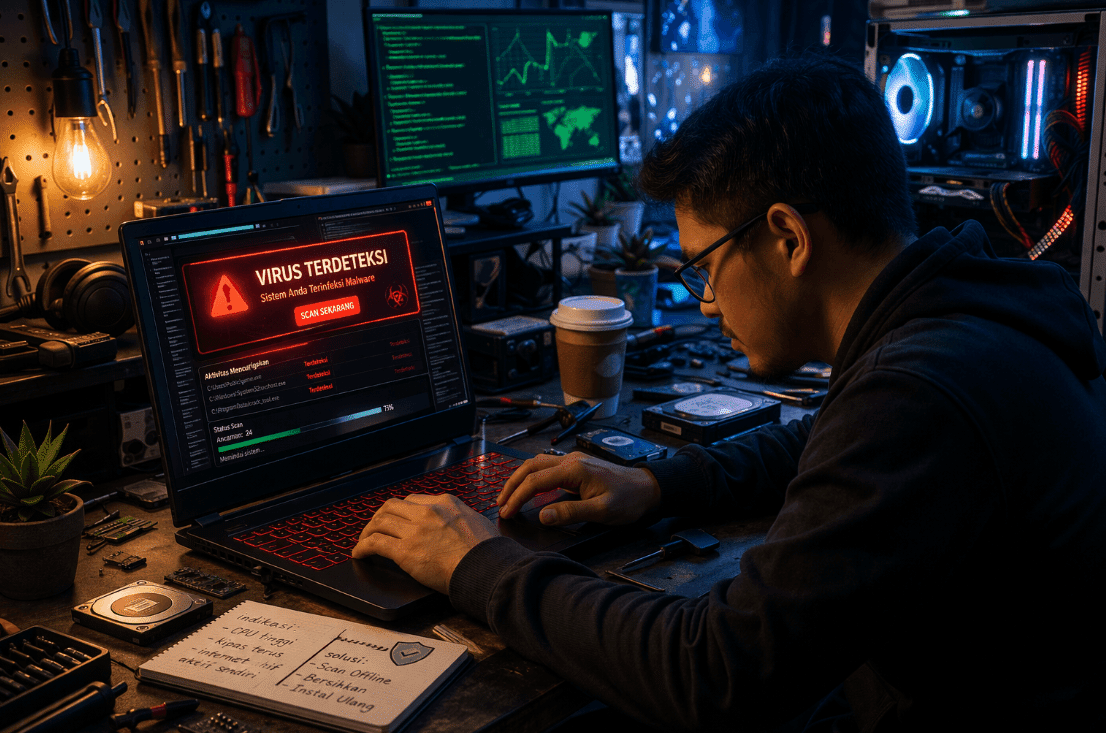 Pria menggunakan laptop, rentan