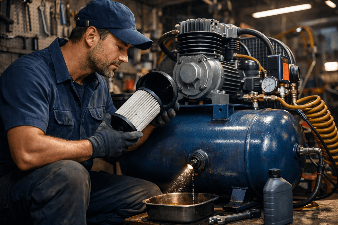 Seorang pria sedang merawat mesin
